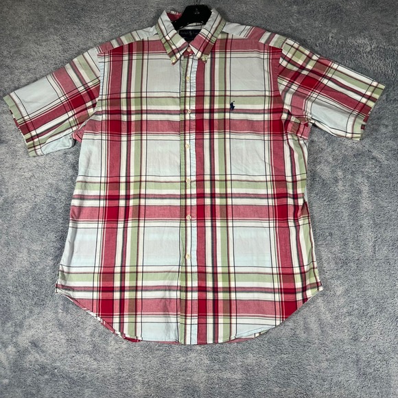 Polo Ralph Lauren Mens Classic Fit Plaid Short Sleeve Button Down Shirt Red L